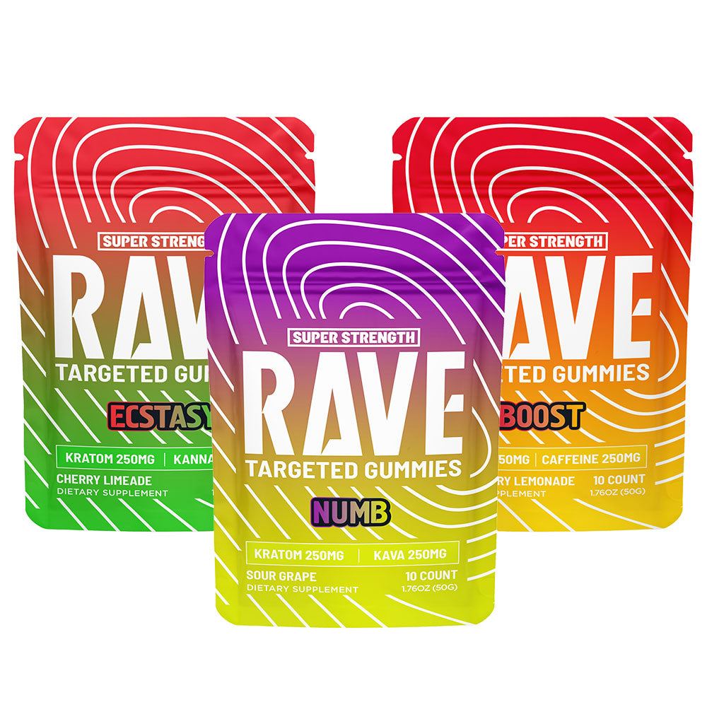Rave Kratom Infused Targeted Super Strength 10CT Gummies (250MG)