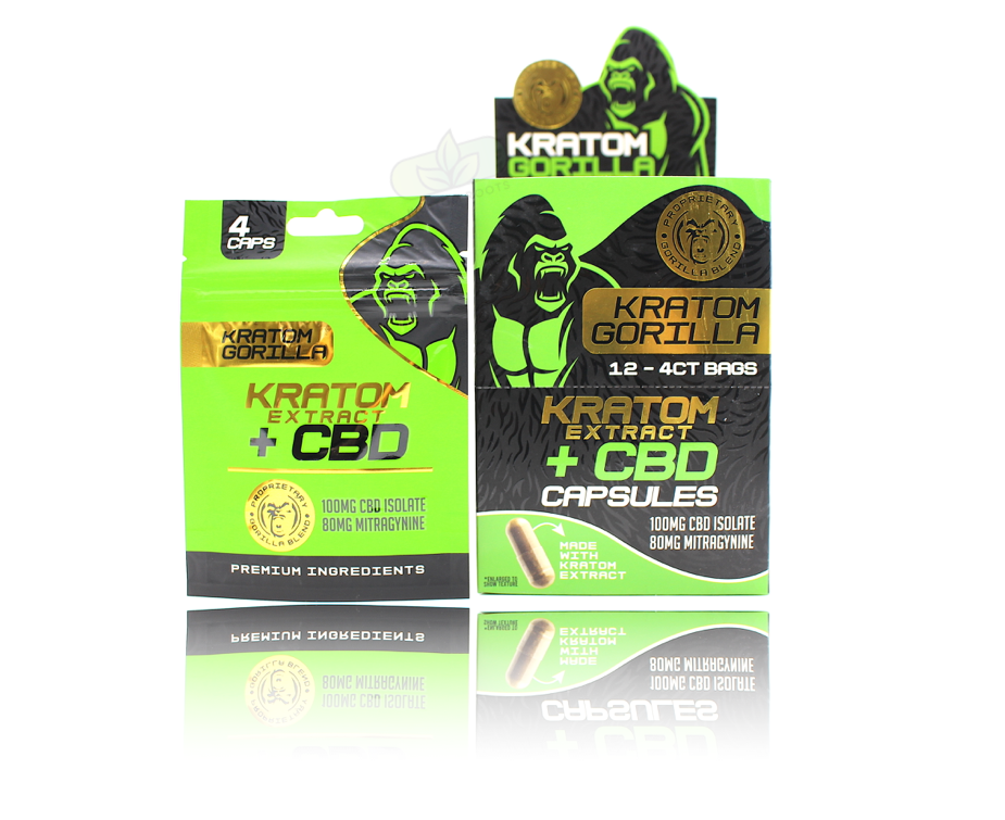Kratom Gorilla -Kratom Extract Capsules + CBD 4 Caps Per Pack