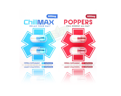 Chill Max & Poppers - Relax + Energy 600MG Capsules 2 Caps Per Pack
