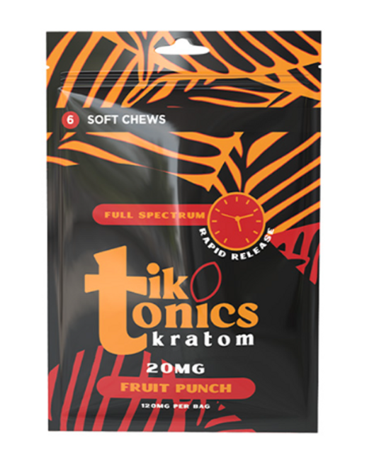 TikTonics - Rapid Release 120MG Fruit Punch Kratom Soft Chew  6 Soft Chews Per Bag