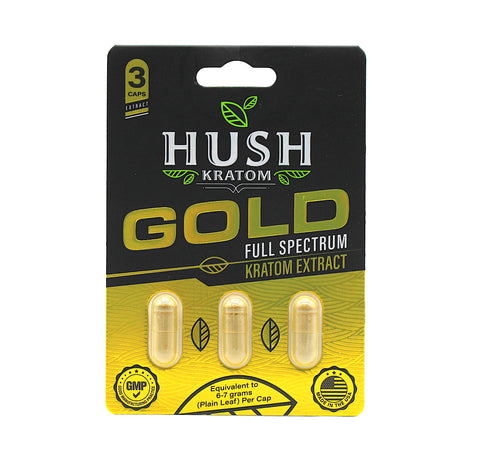 Hush- Gold Full Spectrum Kratom Extract Capsules ( 2CT, 3CT or 5CT)